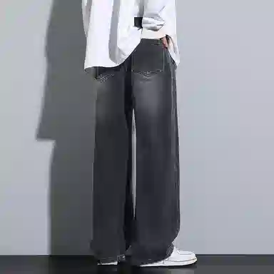 寻星记 美式高街复古潮牌宽松直筒阔腿百搭机能休闲做旧水洗拼接抽绳松紧腰长裤亲肤透气时尚潮流日常通勤户外运动牛仔裤 男女同款