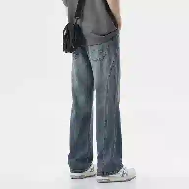 【dme】 美式高街简约设计百搭基础款休闲宽松垂感直筒牛仔裤 男女同款 蓝色