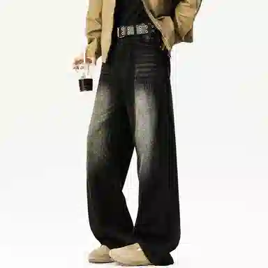 【dme】 美式高街水洗做旧猫爪痕复古宽松休闲通勤百搭垂坠感舒适直筒牛仔裤 男女同款