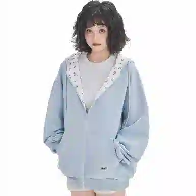 【dme】 时尚日常通勤百搭碎花拼接设计休闲开衫美式潮流宽松舒适连帽卫衣 男女同款