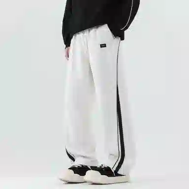 【dme】 美式潮牌高街复古纯色拼接撞色设计感宽松阔腿卫裤松紧腰百搭舒适透气垂感直筒休闲裤 男女同款