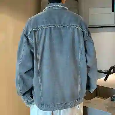 【dme】 美式潮牌高级感毛边设计水洗工装夹克时尚百搭破洞翻领长袖牛仔外套 男女同款