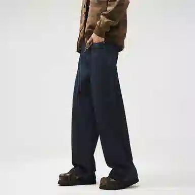 【dme】 时尚简约纯色水洗基础款高级感舒适百搭休闲中腰宽松直筒牛仔裤 男女同款 黑蓝色