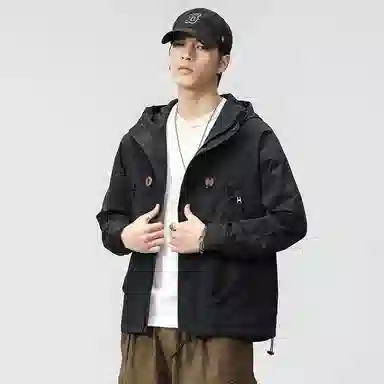 男生美式潮牌三防宽松舒适登山运动连帽时尚百搭软壳  防水防风保暖冲锋衣 男女同款