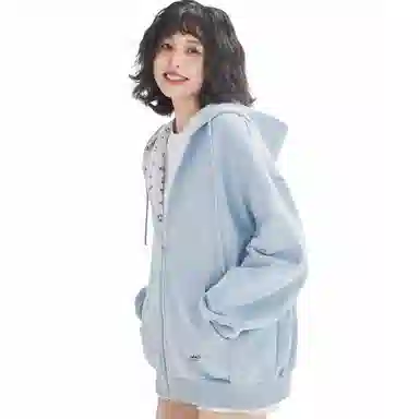 【dme】 时尚日常通勤百搭碎花拼接设计休闲开衫美式潮流宽松舒适连帽卫衣 男女同款