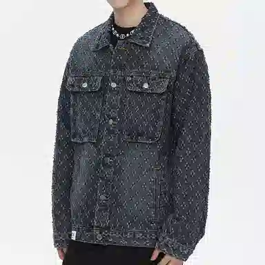 【dme】 时尚潮流立体印花设计感宽松百搭水洗做旧百搭长袖牛仔外套 男女同款