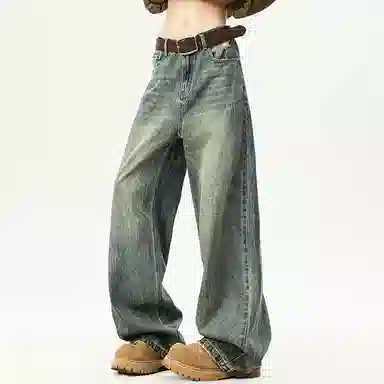 【dme】 美式高街水洗做旧猫爪痕复古宽松休闲通勤百搭垂坠感舒适直筒牛仔裤 男女同款