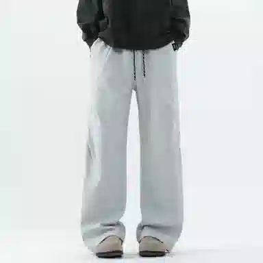 【dme】 纯色基础款松紧腰系带简约卫裤褶皱设计垂感百搭柔软舒适松弛感宽松直筒运动休闲裤 男女同款