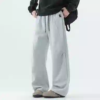 【dme】 纯色基础款松紧腰系带简约卫裤褶皱设计垂感百搭柔软舒适松弛感宽松直筒运动休闲裤 男女同款