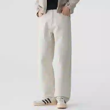 【dme】 纯色简约日常百搭休闲阔腿长裤高级感棉质舒适直筒牛仔裤 男女同款 米色