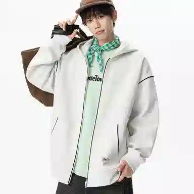 【dme】 美式复古高级感撞色拉链开衫外套青年痞帅宽松舒适休闲百搭连帽卫衣 男女同款