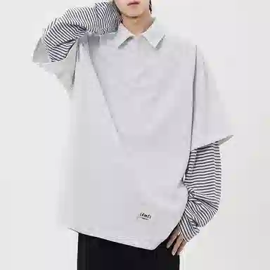 【dme】 日系简约翻领外穿拼接宽松休闲长袖上衣日常通勤舒适百搭假两件卫衣 男女同款