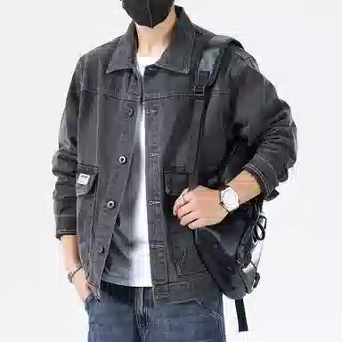 【dme】 美式高街复古水洗口袋翻领单排扣落肩长袖牛仔外套 男女同款