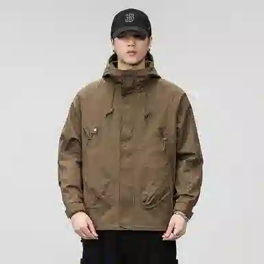 男生美式潮牌三防宽松舒适登山运动连帽时尚百搭软壳  防水防风保暖冲锋衣 男女同款