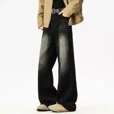 【dme】 美式高街水洗做旧猫爪痕复古宽松休闲通勤百搭垂坠感舒适直筒牛仔裤 男女同款