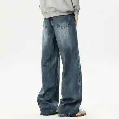 【dme】 美式高街水洗做旧猫爪痕复古宽松休闲通勤百搭垂坠感舒适直筒牛仔裤 男女同款