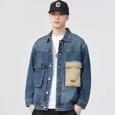 【dme】 潮牌美式时尚翻领大口袋宽松水洗单排扣牛仔外套 男女同款 蓝色