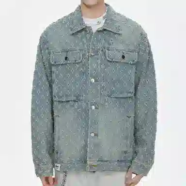 【dme】 时尚潮流立体印花设计感宽松百搭水洗做旧百搭长袖牛仔外套 男女同款
