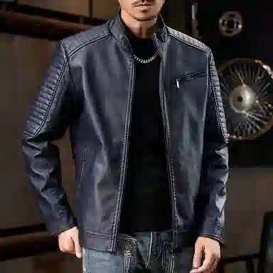 【dme】 美式复古机车风休闲立领防风防水皮衣 男女同款