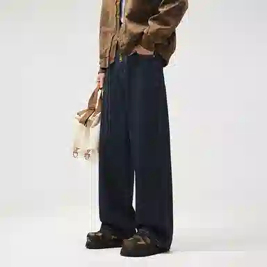 【dme】 时尚简约纯色水洗基础款高级感舒适百搭休闲中腰宽松直筒牛仔裤 男女同款 黑蓝色