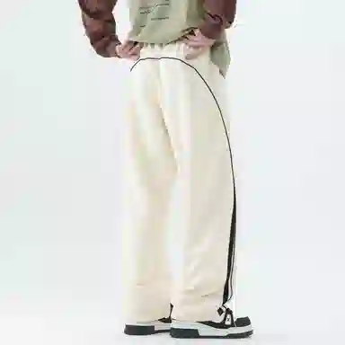 【dme】 美式潮牌高街复古纯色拼接撞色设计感宽松阔腿卫裤松紧腰百搭舒适透气垂感直筒休闲裤 男女同款