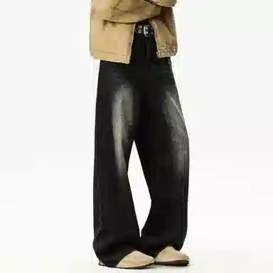 【dme】 美式高街水洗做旧猫爪痕复古宽松休闲通勤百搭垂坠感舒适直筒牛仔裤 男女同款