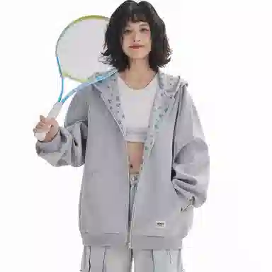 【dme】 时尚日常通勤百搭碎花拼接设计休闲开衫美式潮流宽松舒适连帽卫衣 男女同款