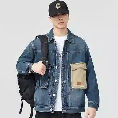 【dme】 潮牌美式时尚翻领大口袋宽松水洗单排扣牛仔外套 男女同款 蓝色