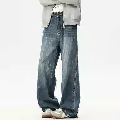 【dme】 美式高街水洗做旧猫爪痕复古宽松休闲通勤百搭垂坠感舒适直筒牛仔裤 男女同款