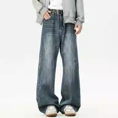 【dme】 美式高街水洗做旧猫爪痕复古宽松休闲通勤百搭垂坠感舒适直筒牛仔裤 男女同款