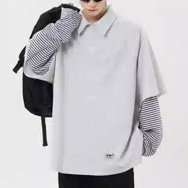 【dme】 日系简约翻领外穿拼接宽松休闲长袖上衣日常通勤舒适百搭假两件卫衣 男女同款