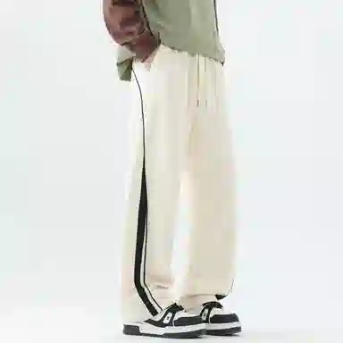 【dme】 美式潮牌高街复古纯色拼接撞色设计感宽松阔腿卫裤松紧腰百搭舒适透气垂感直筒休闲裤 男女同款