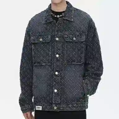 【dme】 时尚潮流立体印花设计感宽松百搭水洗做旧百搭长袖牛仔外套 男女同款