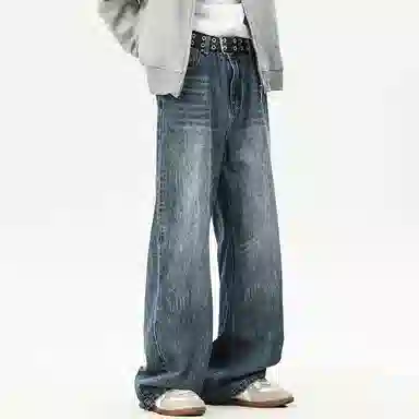 【dme】 美式高街水洗做旧猫爪痕复古宽松休闲通勤百搭垂坠感舒适直筒牛仔裤 男女同款