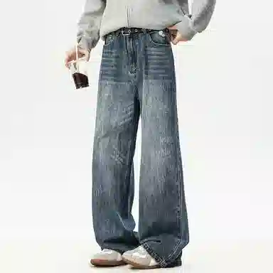 【dme】 美式高街水洗做旧猫爪痕复古宽松休闲通勤百搭垂坠感舒适直筒牛仔裤 男女同款