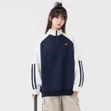 【dme】 美式经典高街校园风纯色半拉链立领套头宽松舒适氛围感学生党无性别主义长袖卫衣 男女同款