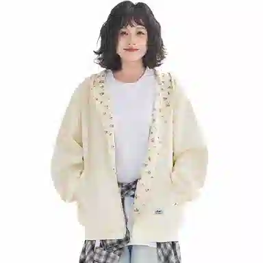 【dme】 时尚日常通勤百搭碎花拼接设计休闲开衫美式潮流宽松舒适连帽卫衣 男女同款