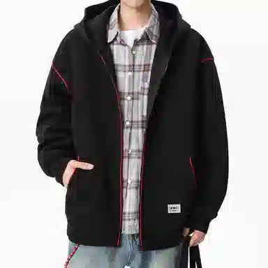 【dme】 美式复古高级感撞色拉链开衫外套青年痞帅宽松舒适休闲百搭连帽卫衣 男女同款