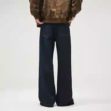 【dme】 时尚简约纯色水洗基础款高级感舒适百搭休闲中腰宽松直筒牛仔裤 男女同款 黑蓝色