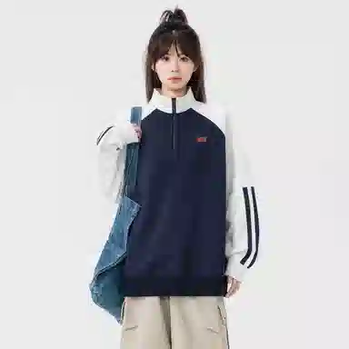 【dme】 美式经典高街校园风纯色半拉链立领套头宽松舒适氛围感学生党无性别主义长袖卫衣 男女同款