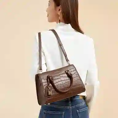 红蜻蜓真皮手提包大容量手拎包包女士鳄鱼纹妈妈包斜挎包多色牛皮