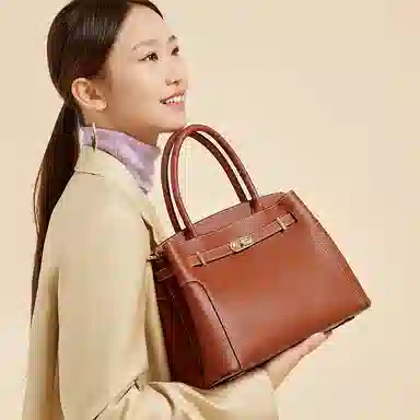 红蜻蜓 铂金包  头层牛皮 铂雅锁韵 精致都市系列 手提包 手拎包 中号 女款 卡其/米白/棕/酒红