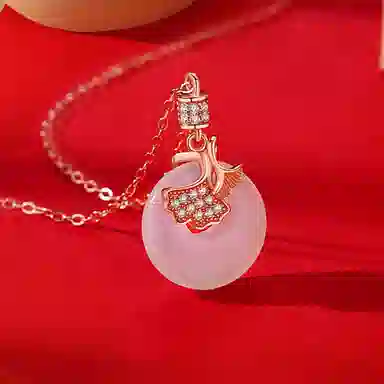 庆大福 银杏平安扣 福禄吉祥平安喜乐小众平安扣诸事顺利好运 玉髓 项链 女款
