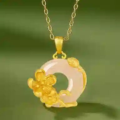 庆大福 梅花系列 十二神花中国风平安扣新中式国潮小众设计简约#好运 玉髓 玉石项链 女款