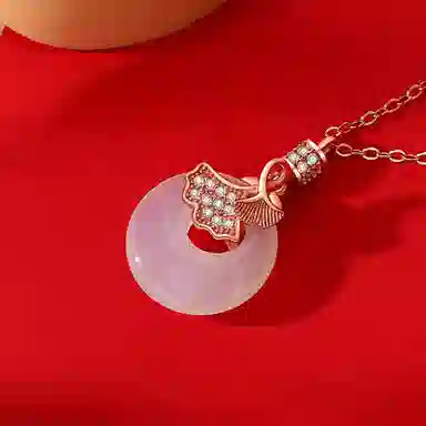 庆大福 银杏平安扣 福禄吉祥平安喜乐小众平安扣诸事顺利好运 玉髓 项链 女款