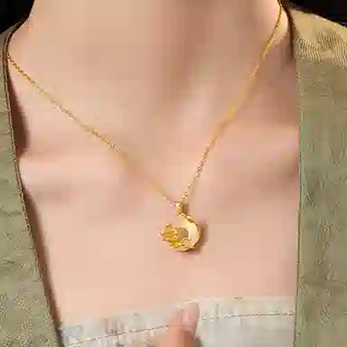 庆大福 梅花系列 十二神花中国风平安扣新中式国潮小众设计简约#好运 玉髓 玉石项链 女款