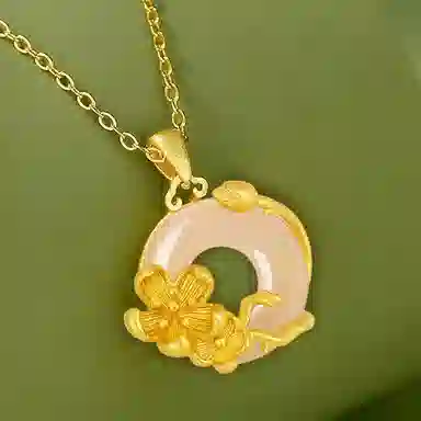庆大福 梅花系列 十二神花中国风平安扣新中式国潮小众设计简约#好运 玉髓 玉石项链 女款