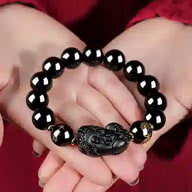 【福运貔貅】 熊银匠 招财纳福 吉祥瑞兽 平安好运 财源滚滚 平安符 新中式国潮转运珠 黑曜石 手串 男女同款情侣款