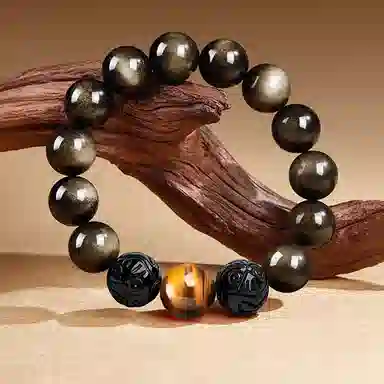 【聚财貔貅】 熊银匠 吉祥瑞兽 招财好运 平安纳福 财运亨通 新中式国潮虎眼石转运珠 金 黑曜石 手串 男女同款情侣款