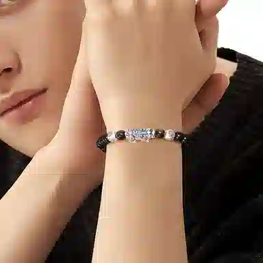 【招财好运】 熊银匠 瑞兽貔貅 吉祥如意 聚财纳福 新中式国潮复古高级感钱币福珠转运珠 男朋友 父亲 黑曜石 足银手串 男女同款情侣款